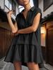 Womens V Neck Sweatshirt Dress Short Sleeve Oversized Patchwork Mini Dress