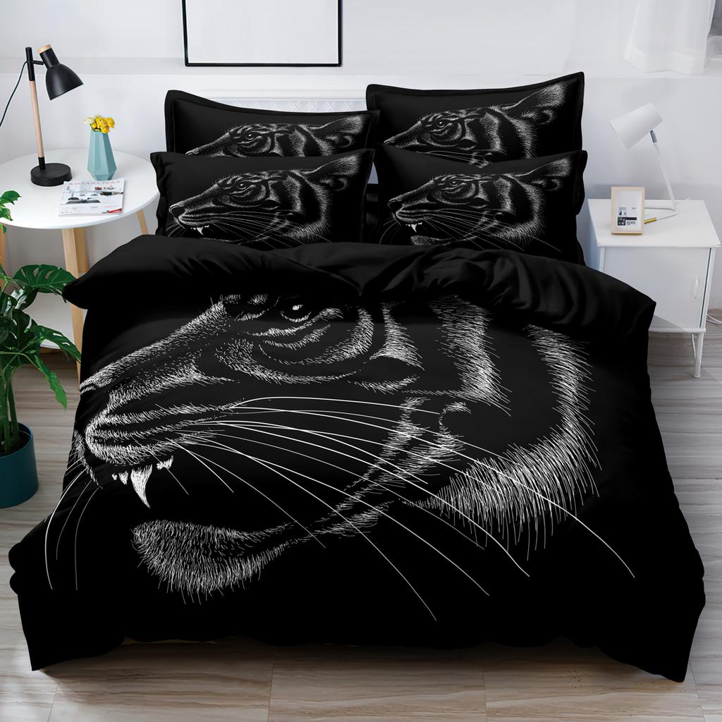 3-Piece Simple Modern Skull Animal Pattern Digital Printed Down Duvet Cover Set,Bedding Set(1 Down Duvet Cover+2 Pillowcases)