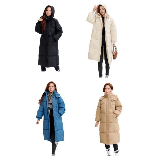 Giacca Piumino Lunga da Donna Addensata Calda Trapuntata con Cappuccio Zip Completa Lunghezza Cappotto in Piuma Capo d'Abbigliamento Invernale
