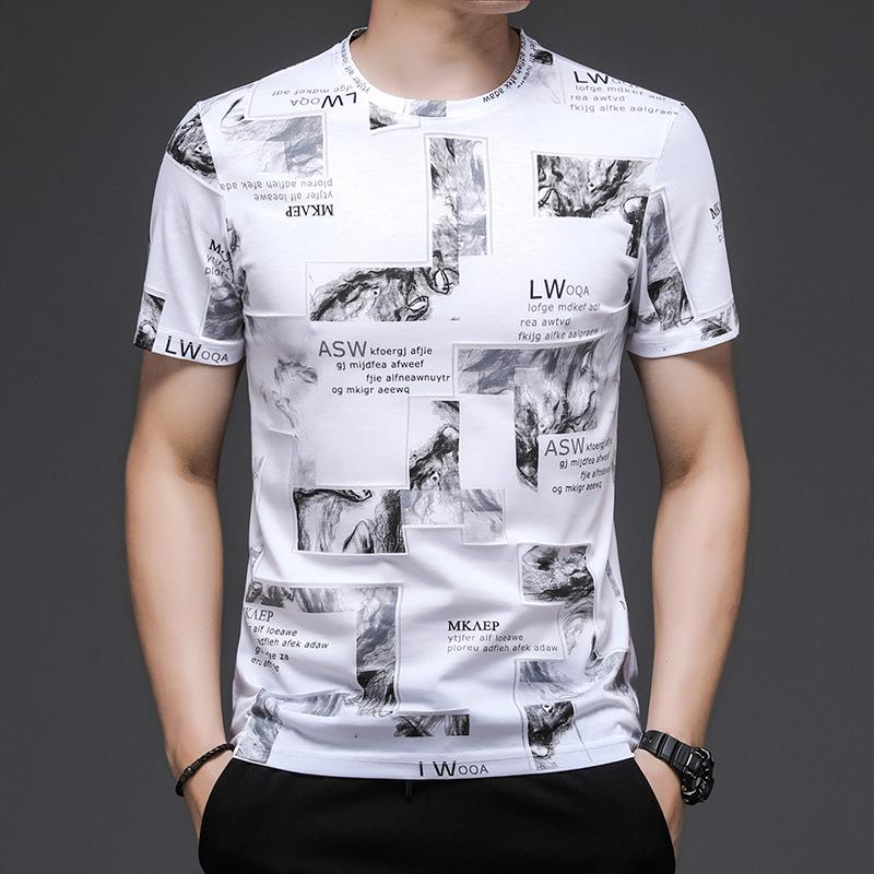Young Men's New Short-sleeved T-shirt Korean Style Fashion Casual Half-sleeved Summer Round Neck Printed T-shirt for Men