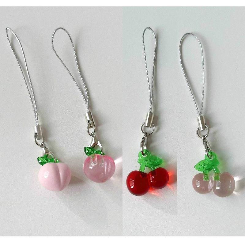 Fruit themed Mobile Attachment Beautiful Peach/Cherries Charm Lovely Fruit Cellphone Cord for Fruit Enthusiasts
