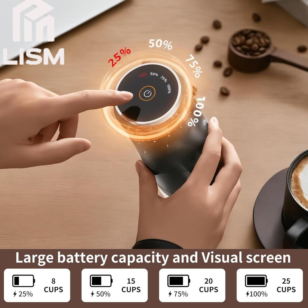 Portable Electric Coffee Grinder Rechargeable Office 38 Adjustable Grinding Settings LED Battery Indicator Shows Battery Power