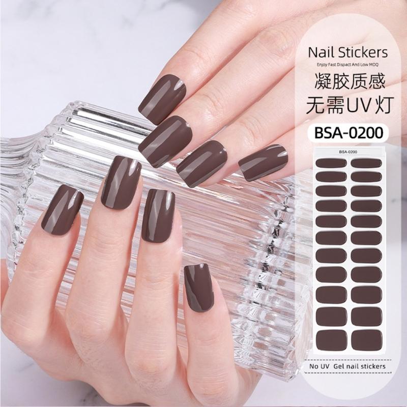 Gel Nail Strips Kit 22Pcs Solid Color Nail Stickers No UV Light Needed Easy Application for Home Travel Party Wedding