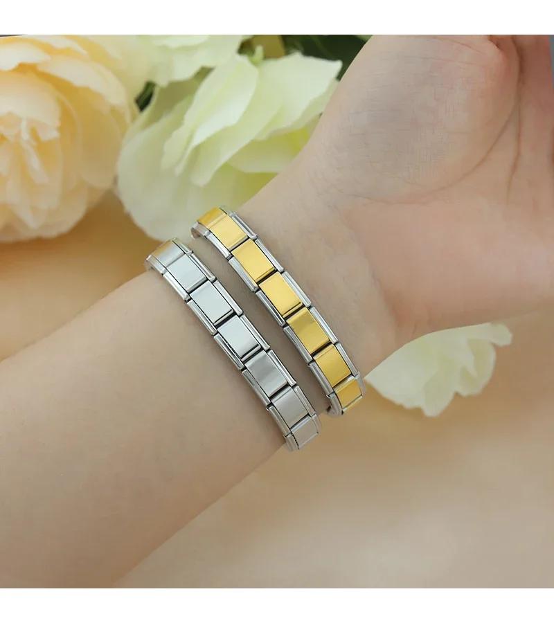 Italian Charm Link Stainless Steel Golden Bracelet for Woman Men DIY Making 9mm Bead Silver Color Retro Bangle Jewelry