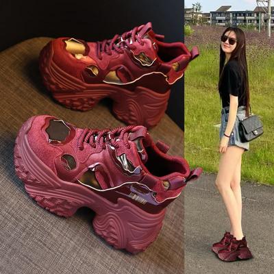 À l'automne 2024, les chaussures de papa à plateforme décontractées et baskets Ancola rouges à semelles épaisses les plus vendues pour femmes