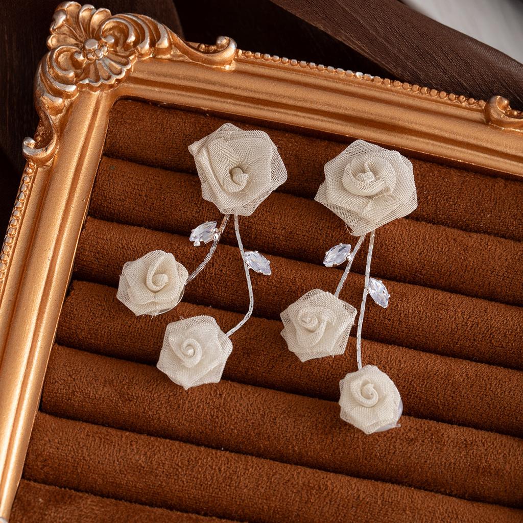 French Light Luxury Zircon Fringed Flower Stud Earrings Fashion Temperament Atmospheric Earrings Niche Earrings