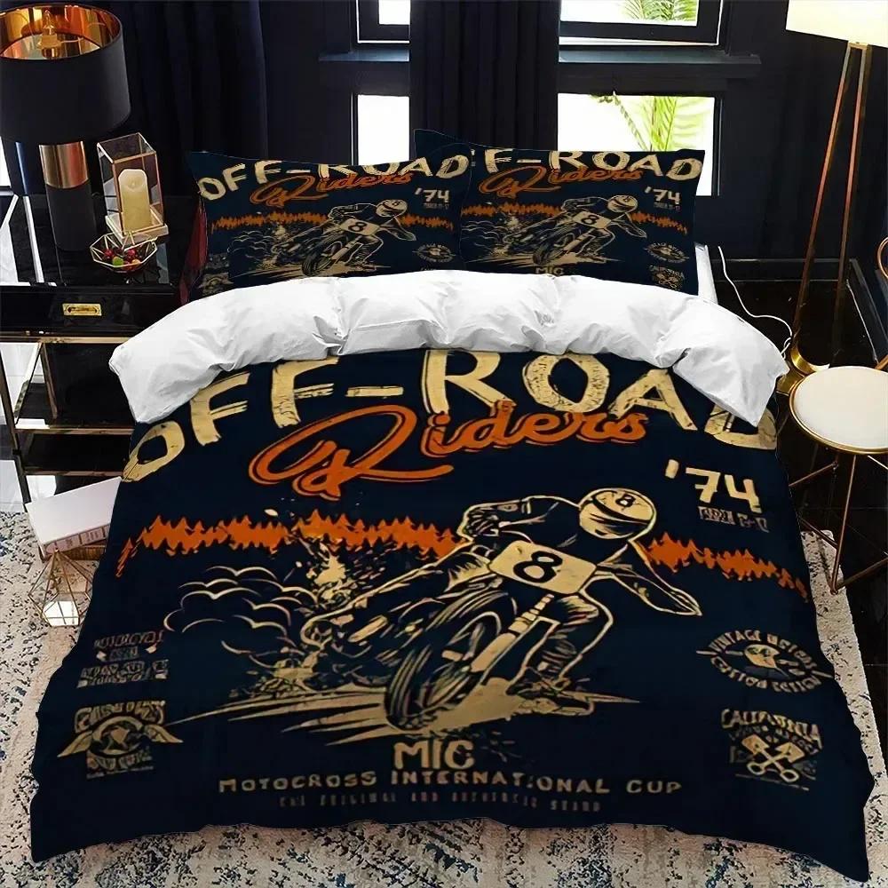 Motorcycle Rider Bed Duvet Cover Set Queen Calico Twin Size Comforter Cover Bedding Set Single King Soft Polyester Quilt Cover