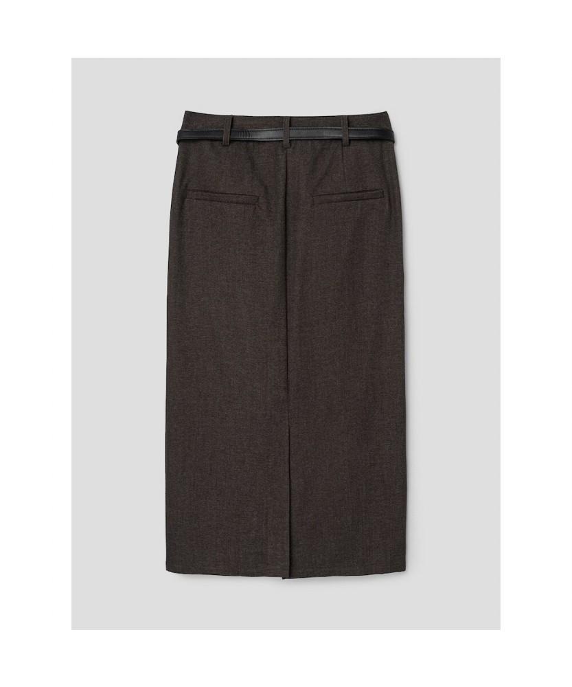 8SECONDS Belted H-Line Long Skirt Khaki