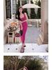 Elegant 2025 Pink Strappy Knit Midi Dress - Cinched Waist, Hip-Hugging Women's Summer Style