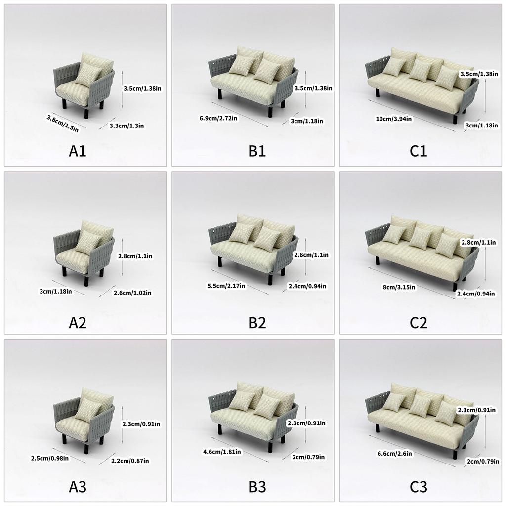 Miniature Furniture Sofa With Cushion Realistic Couch Scale Furniture For 1/20 1/25 1/30 Dollhouse Decors And Collector