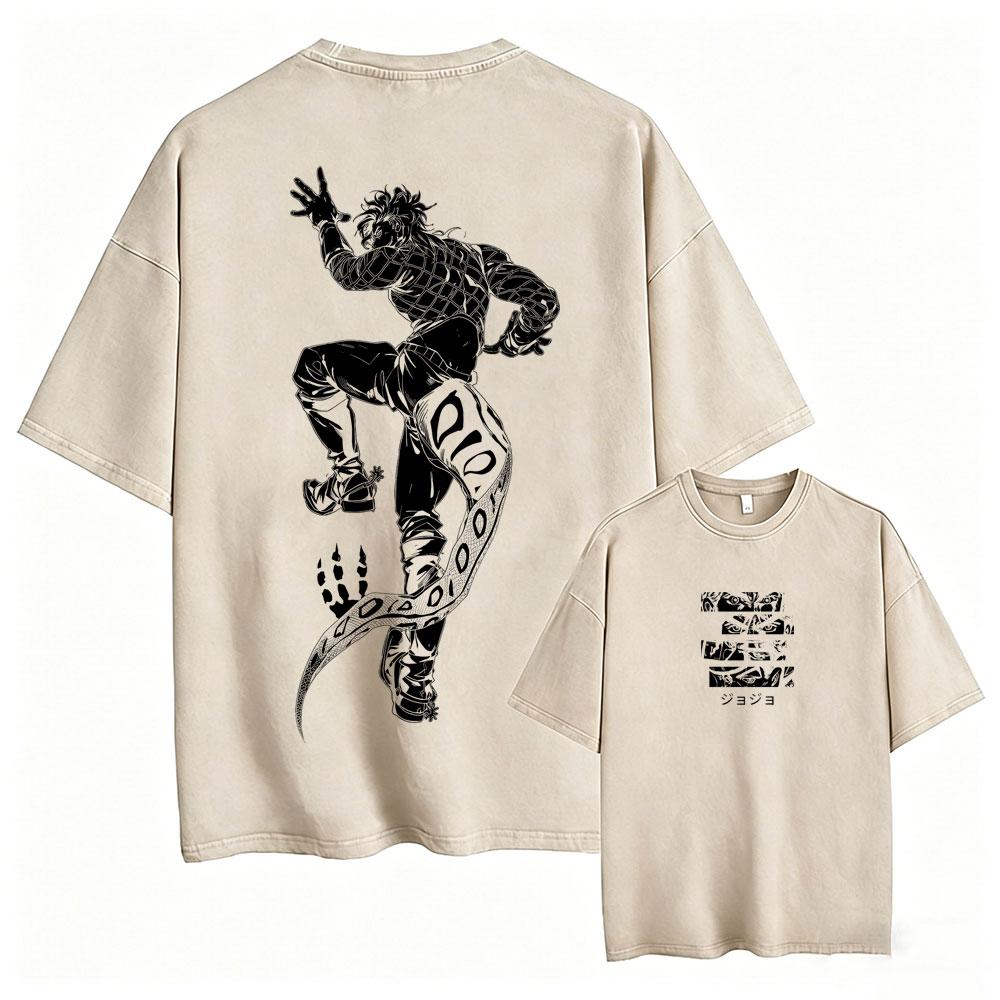 Anime Jojo Bizarre Adventure Steel Ball Run Diego Brando Washed Vintage Tshirt Men Women Clothing Manga Retro Oversized T Shirt