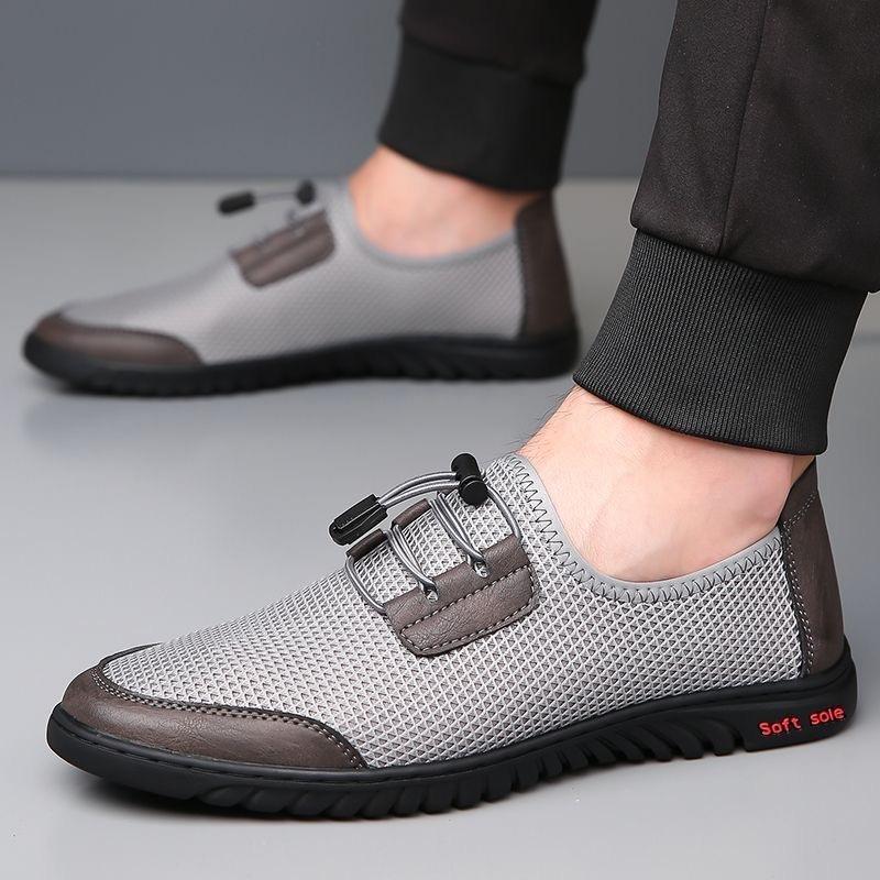 Breathable Man Mesh Sports Shoes Comfortable Solid Color Fashion Footwear with Elastic Band Lightweight Men Business Shoes