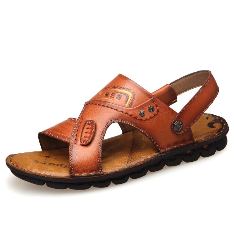 Old man head sandals men's 2024 summer new first-layer cowhide casual beach shoes genuine leather thick-soled non-slip cool slippers