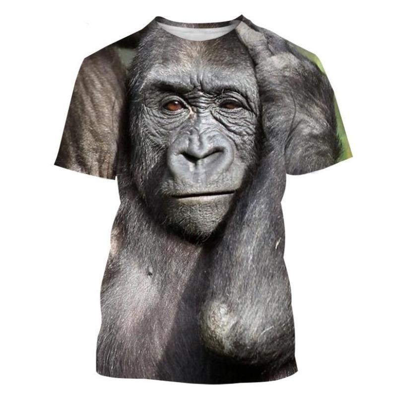 Funny Kiss Monkey lip Graphic T Shirt for Men Clothing 3D Spoof Gorilla Orangutan Print T-shirt Unisex Short Sleeve Tops