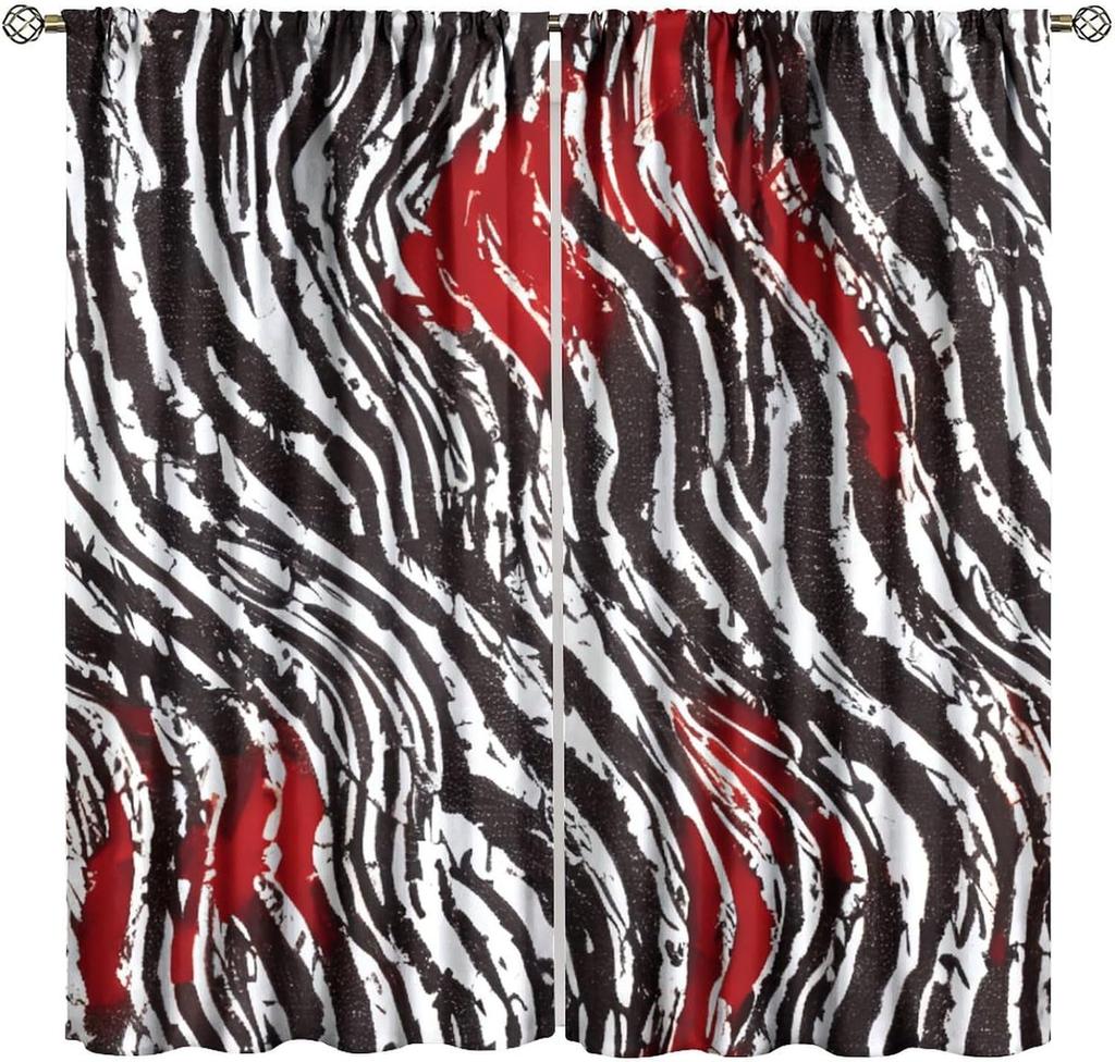 Leopard Zebra Decor Window Curtain Red Black Zebra Stripes Abstract Romance Heart Creative Patchwork Modern Fashion Art for Home