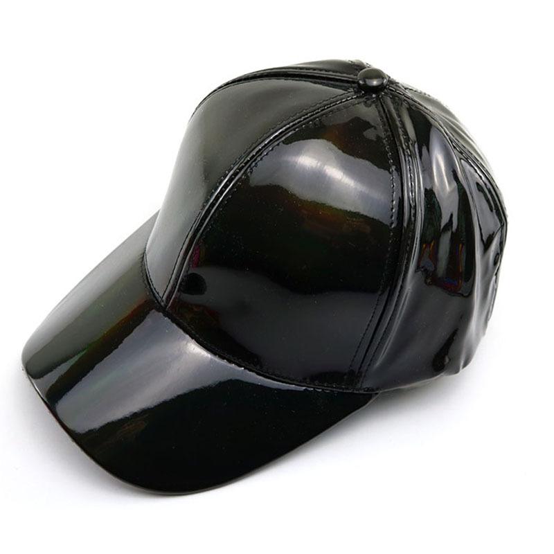 Damen Herren Kunstleder Baseballkappe Glitzer Metallisch Holografisch Regenbogen Reflektierend Hip Hop Verstellbarer Strapback Schirmmütze