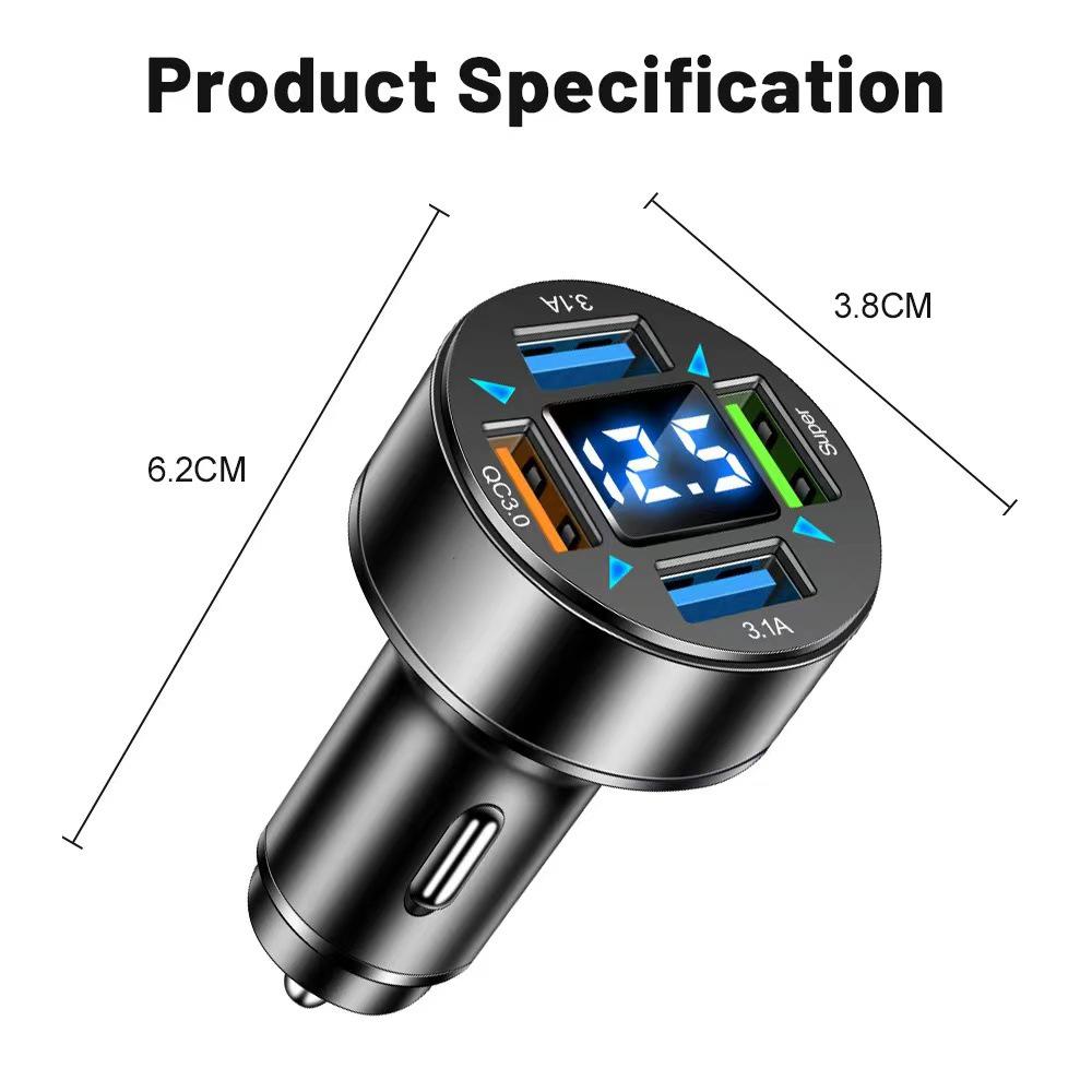 66W Multi-Port Fast Car Charger with Digital Display