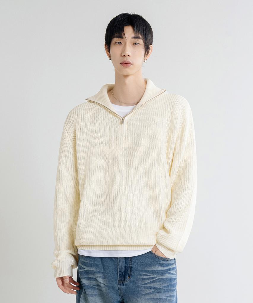LEMAIN SECOND Oversized Voluminous Washable Half-Zip Hacci Knit [Ivory]
