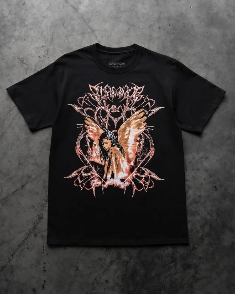 Summer2025 European and American High Street Clothing Angel Devil Print Loose Oversized T-shirt Men Casual Couple Short Sleeves