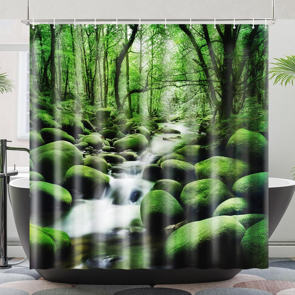 Purple Violet & Teal Floral Shower Curtain – Retro Natural Waterproof Polyester Bathroom Decor With 12 Hooks, Lavender Design