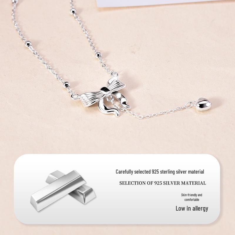 Original Design S925 Sterling Silver Bow Tassel Necklace for Women - High-End 2025 Style Clavicle Chain Accessory