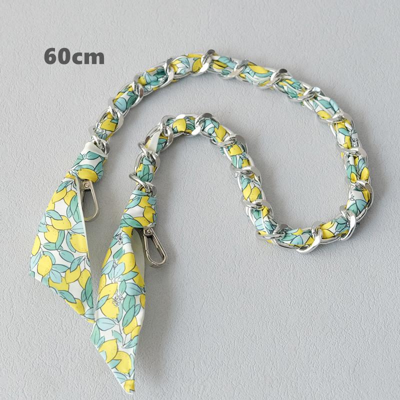 New Fashion Brand Woman Handbag Accessory Chains Detachable Floral Print Gold Silver Metal Silk Shoulder Strap Women DIY Chain Bag Handles