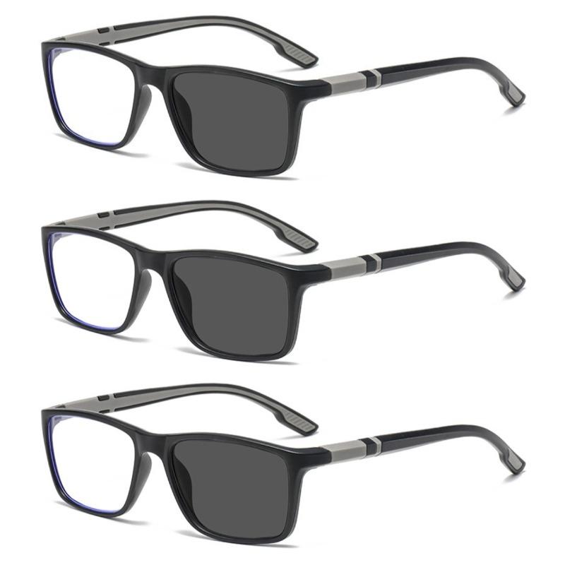 3PCS Pochromic Reading Glasses Non-slip Anti-blue Light Men's Glasses +1.0 To +4.0