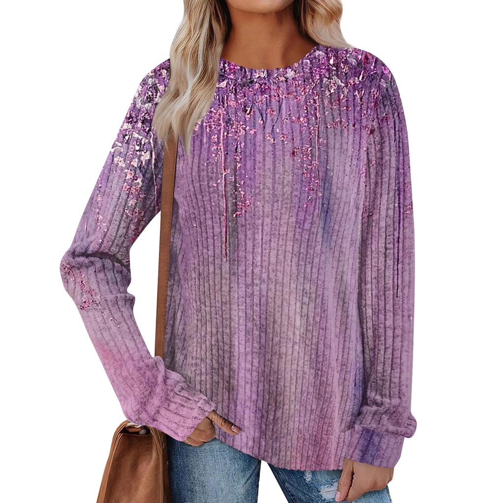 Women's Printed Lightweight Brushed-Cotton Round Neck Top