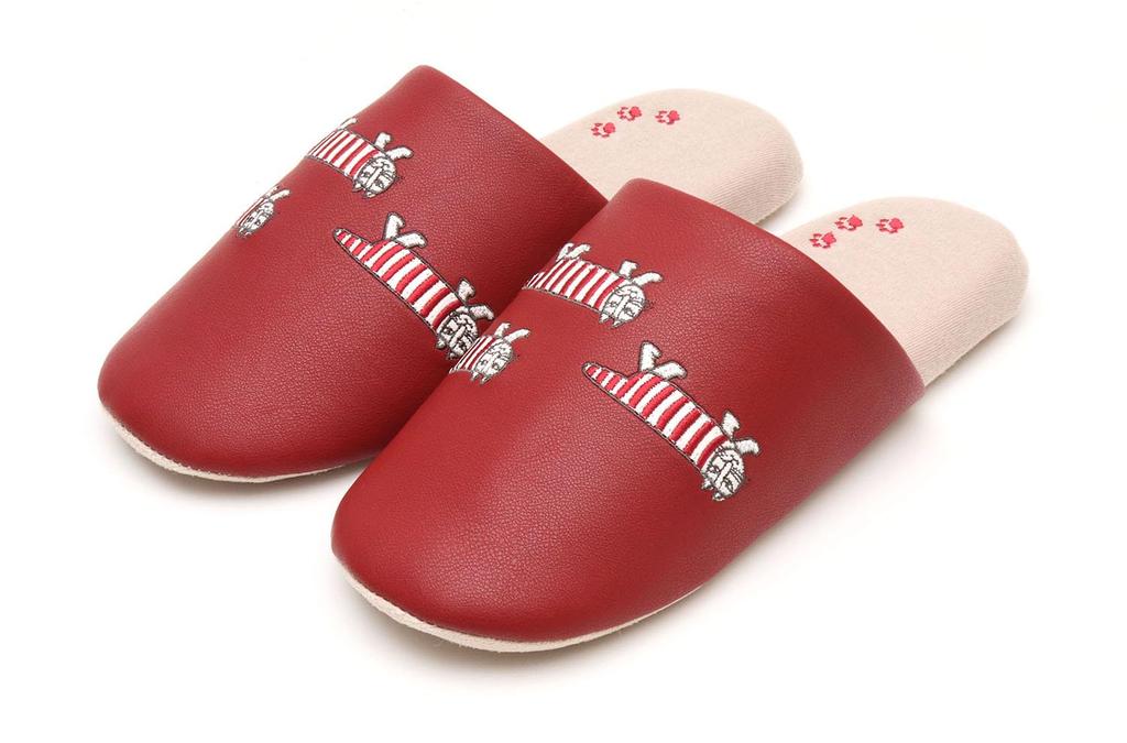 LISA LARSON Footprint Mikey Slippers Nordic Lisa Larson Room Shoes for Women and [Cute Men] (Size M, Red)