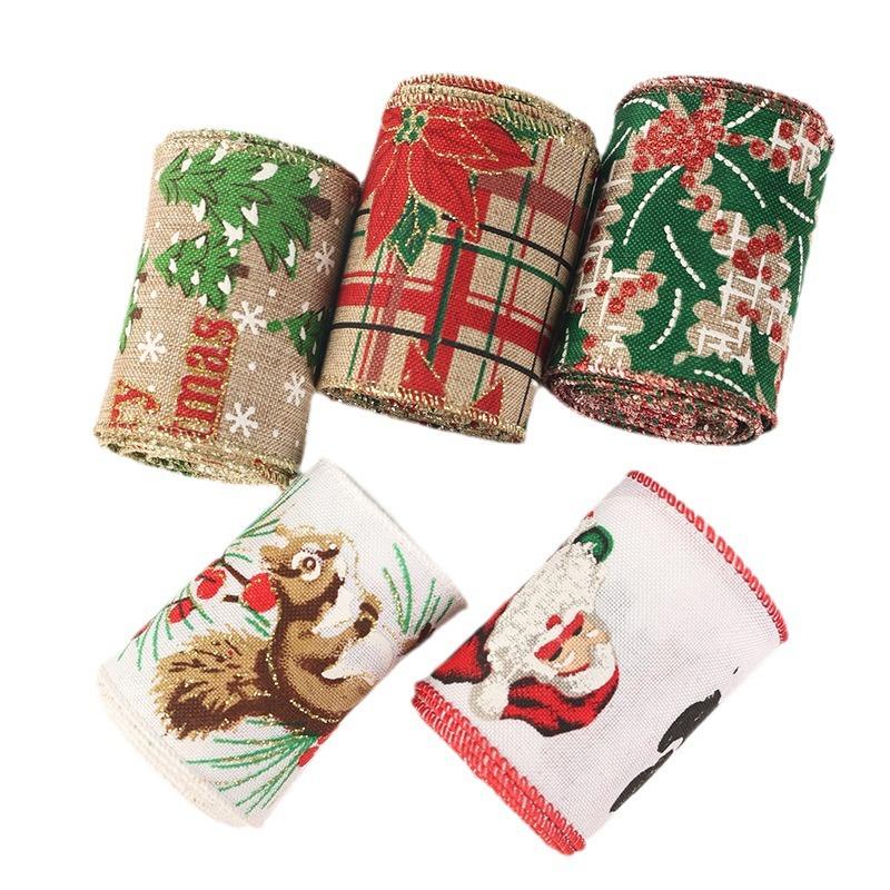 2m Lmitation Linen Christmas Ribbon Decoration Red Black And White Plaid Bow Snowflake Ribbon Christmas Webbing DIY