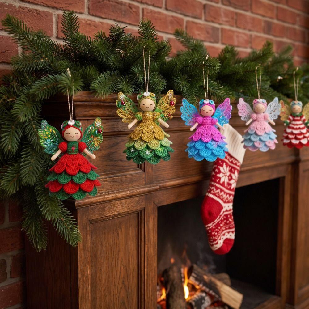 14/28 pcs 2D Flat Christmas Tree Ornaments Colorful Design Wings Girl Pendant Outdoor Indoor