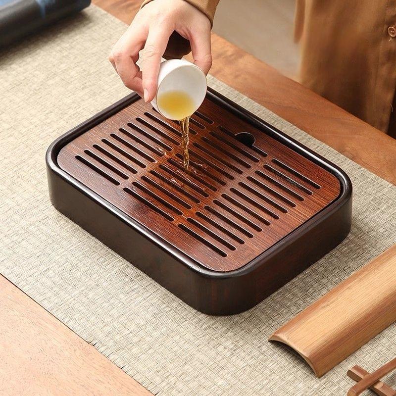 GIANXI Bamboo Drained Tea Tray Household Kung Fu Tea Set Accessories Dry Foam Table Small Tray Simple Square Tea Sea