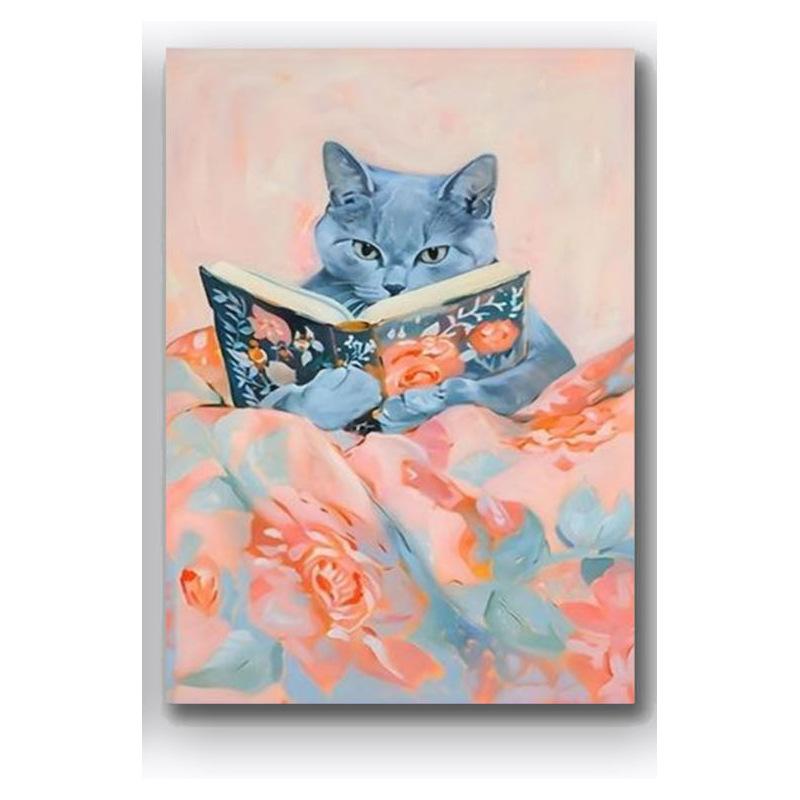 

Смешной полосатый кот, читающий книги, художественный постер, винтажный милый рисунок на холсте для животных, книжный любитель, подарок, украшение, фотографии, печать 20x30cm