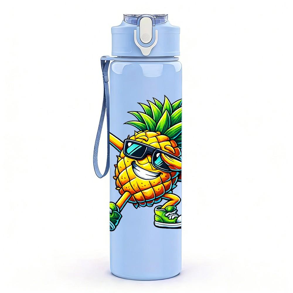 1PC Pineapple Surf Guy Cartoon Print 750ml Color Plastic Sports Water Bottle Leakproof Flip Straw Lid Suitable for Sports Office Home Use