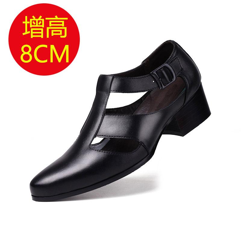 2025 Summer Business Dress Cool Leather Shoes Sandals Men's High Heels Hollow Pointed Shoes Men's Shoes Breathable Hole Shoes