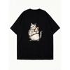 Oversized T Shirt Dress Black Cat Holding Chicken Print Casual Streetwear For Women