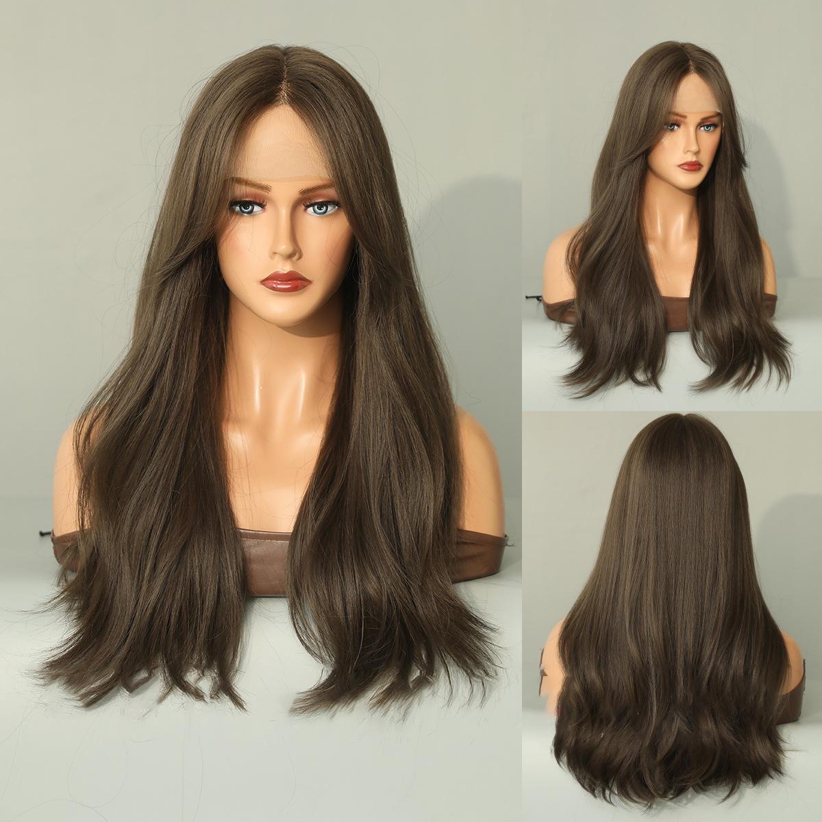 

Жіноча імітація перуки 58 см волосся Ppure ручного плетіння Коротка пряма перука Т-подібна передня мереживо Перука з мережива Прикраса для краси Перука з канекалону 58cm23INCH bistre коричневий колір