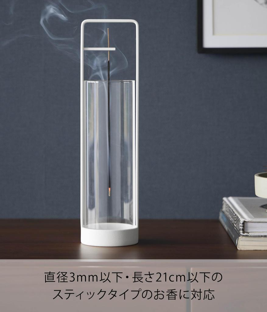 Yamazaki Tower Incense Stand with Ash Spill Prevention X X 10013 Cover, White, W7.2 D7.2 H28cm, Glass,