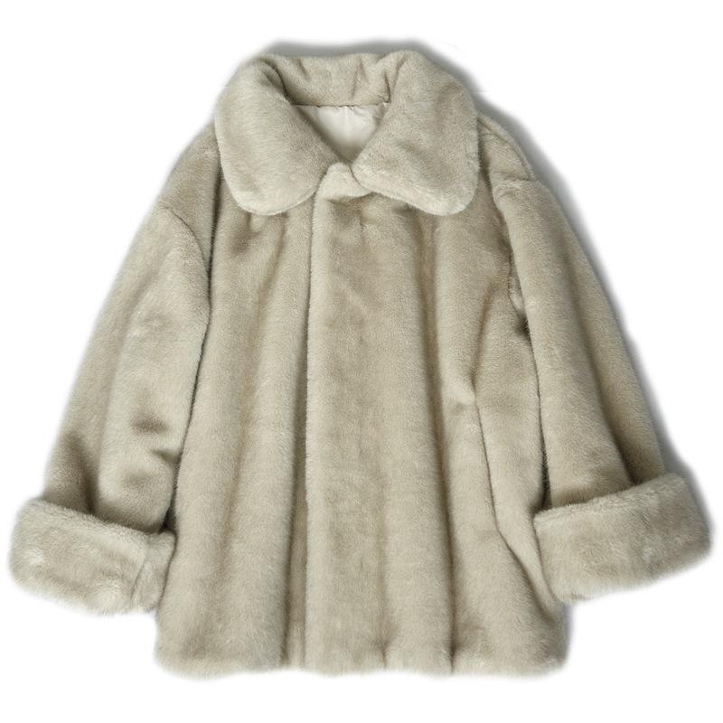 Lapel Fur Imitation Mink Fleece Jacket Medium and Long Large Size Jacket Women's Winter Thickened Warm Plush Coat