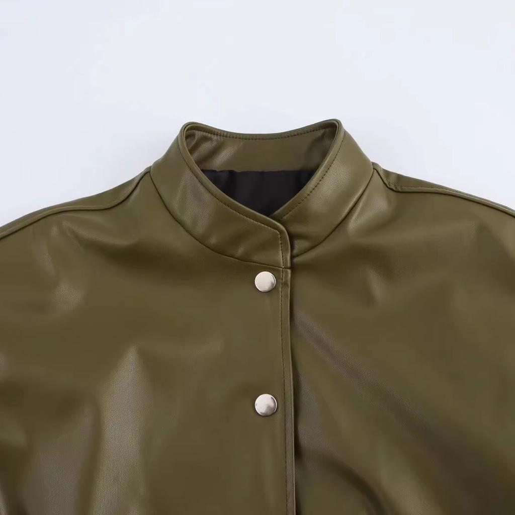 New Autumn Models, Women's Clothing, Stylish Design, Versatile Imitation Leather Bomber Jacket