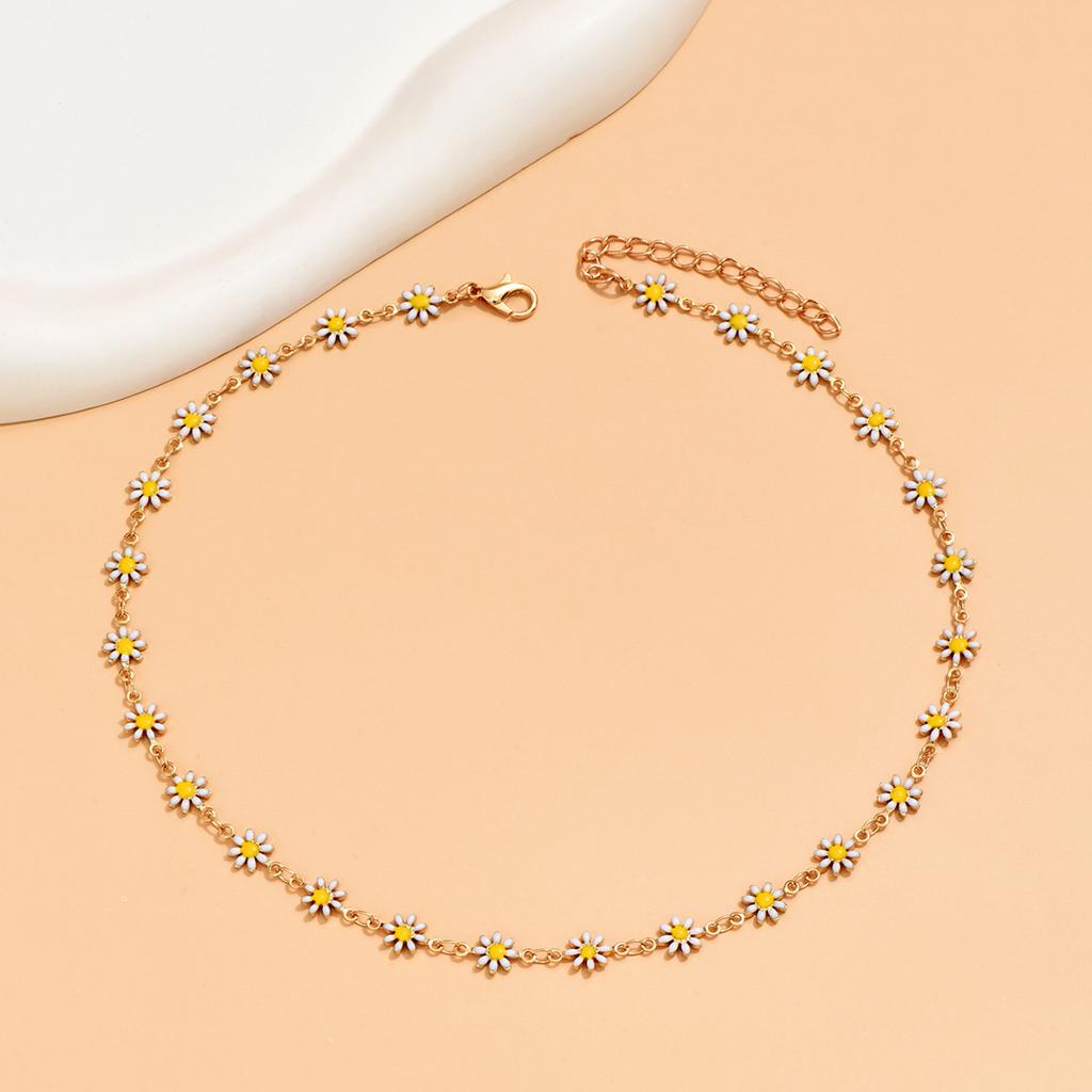 European and American creative fashion drip alloy flower necklace anklet simple and versatile design metal chain jewelry