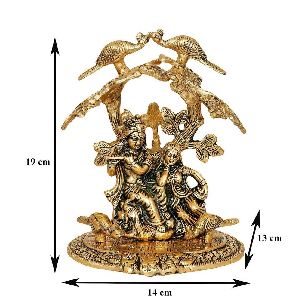 Metal Radha Krishna Idol Showpiece Figurine, Height 19 cm, Gold Antique Finish