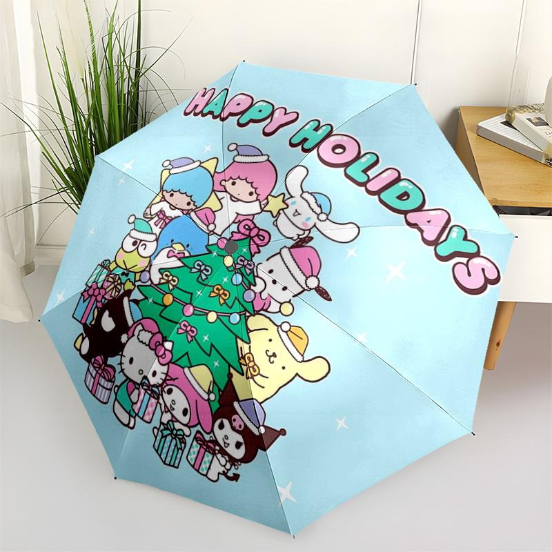 1pc Hello Kitty & Friends Festive Gift Set with Automatic Opening Umbrella - Portable 3-Fold Design, 8-Bone Iron Frame Outdoor Umbrella for Fans, Trav