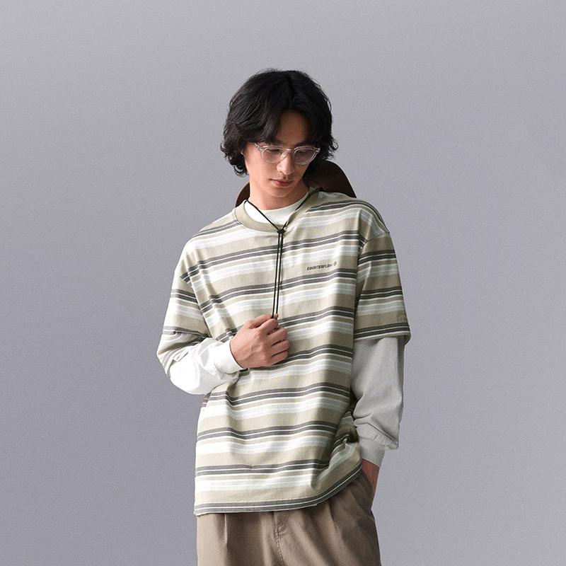 Li Ning CF Water Flow Full Print Striped Round Neck Loose Comfortable Cool Short Sleeve T-Shirt Men T-Shirts ATSU631-3