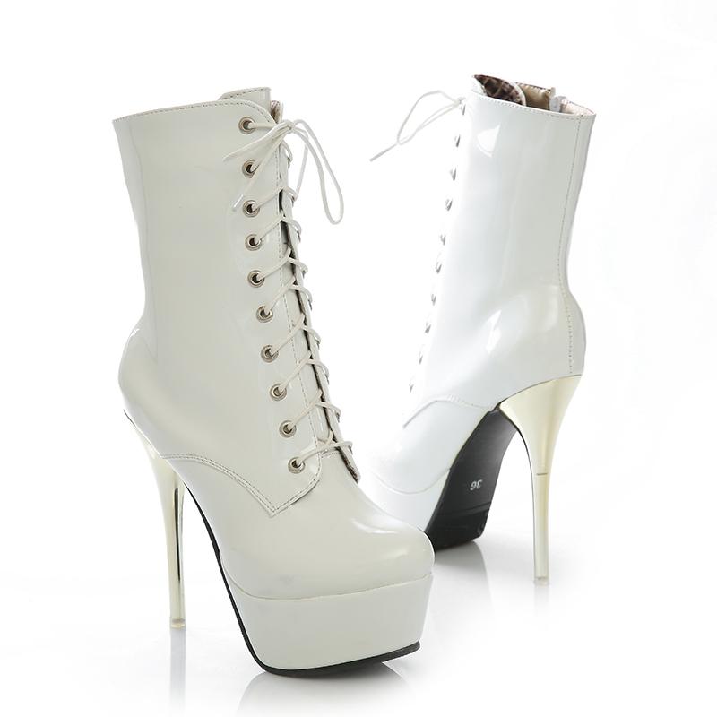 Módní módní kotníkové boty pro ženy na platformě, sexy vysoké podpatky, krátké boty, černé, bílé, červené, šněrovací, fetiš, párty boty, dámské, velké velikosti 45
