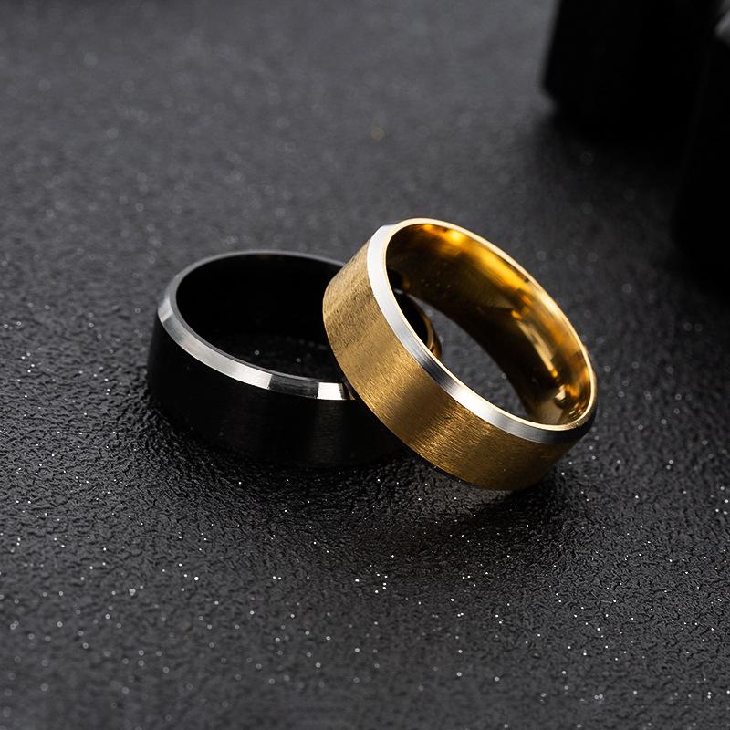 8mm Wide Matte Gold Room Black Simple Style Men's Steel Ring