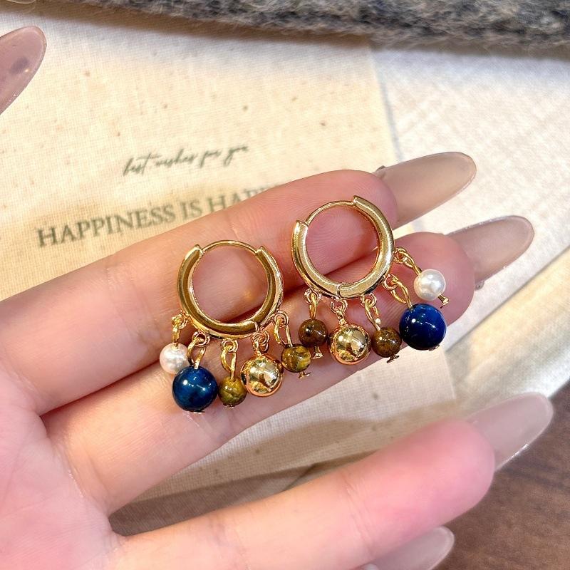 Vintage Natural Stone Colored Round Beads Pendant Gold Color Earrings for Women 2026 Trendy Jewelry Unique Ear Accessories Gift