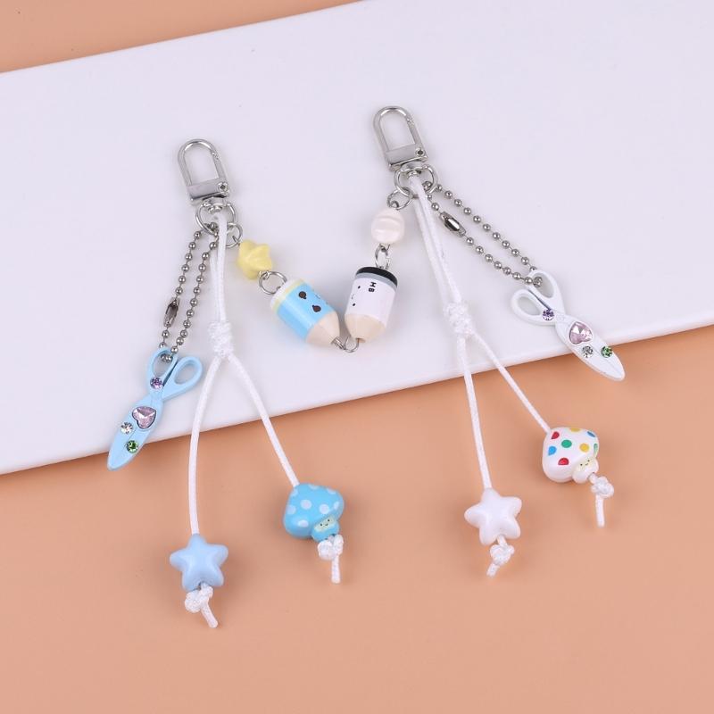 Cute Bag Charm Pendant Keyring Scissors,Pencil Braided Rope Keychain Bag Charm for Backpack Purse Handbag Decoration