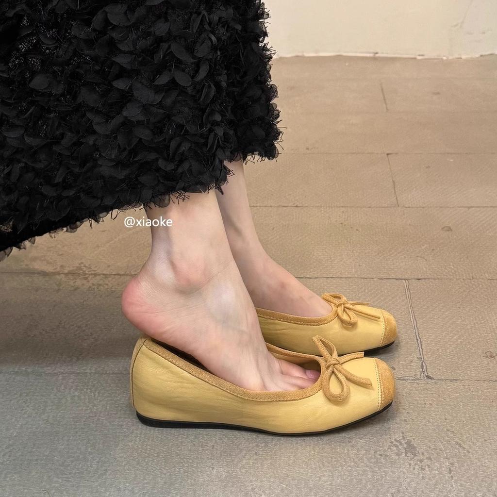 Inner height increase French retro flat ballet shoes 2025 shallow mouth gentle evening soft sole red single shoes Doudou shoes