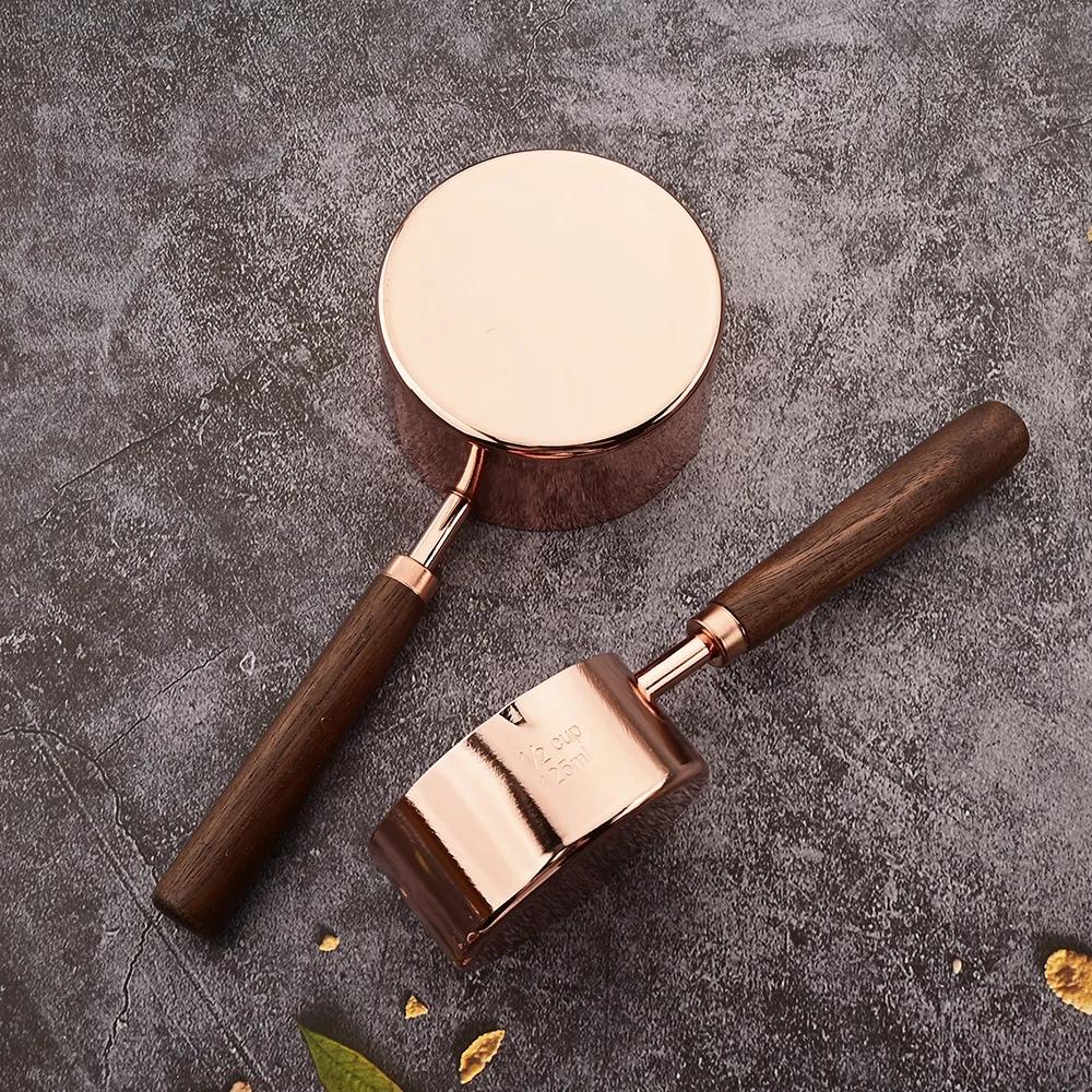 Rose Wooden Handle Stainless Steel Measuring Cups Spoons Baking Tools Coffee Measuring Spoon Set Bartending Scale Accessories